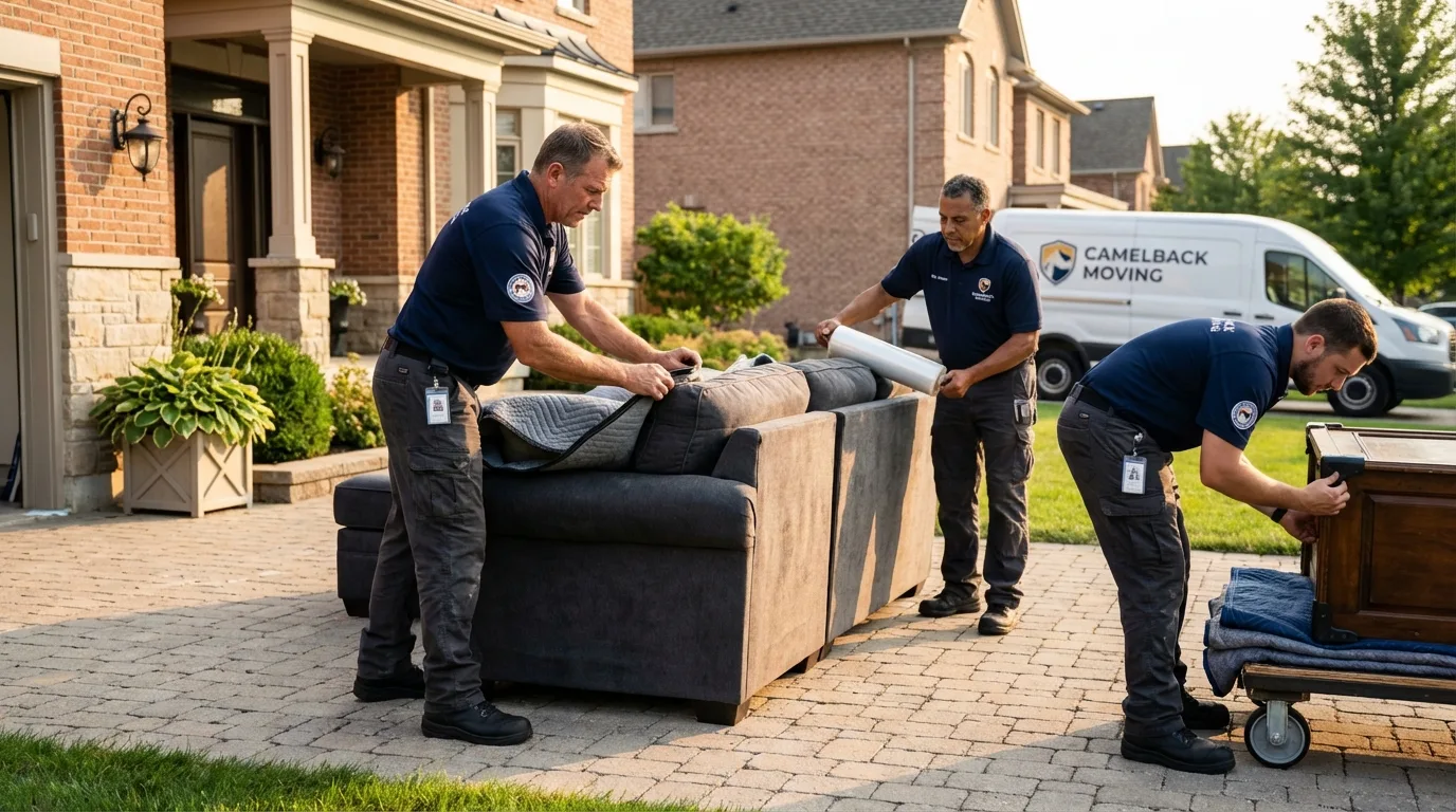 Large estate moving crew wrapping furniture in Pocasset, MA