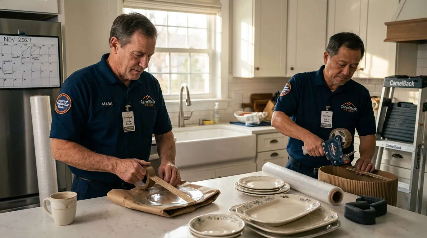 Professional crew packing kitchen dishware in Pocasset, MA